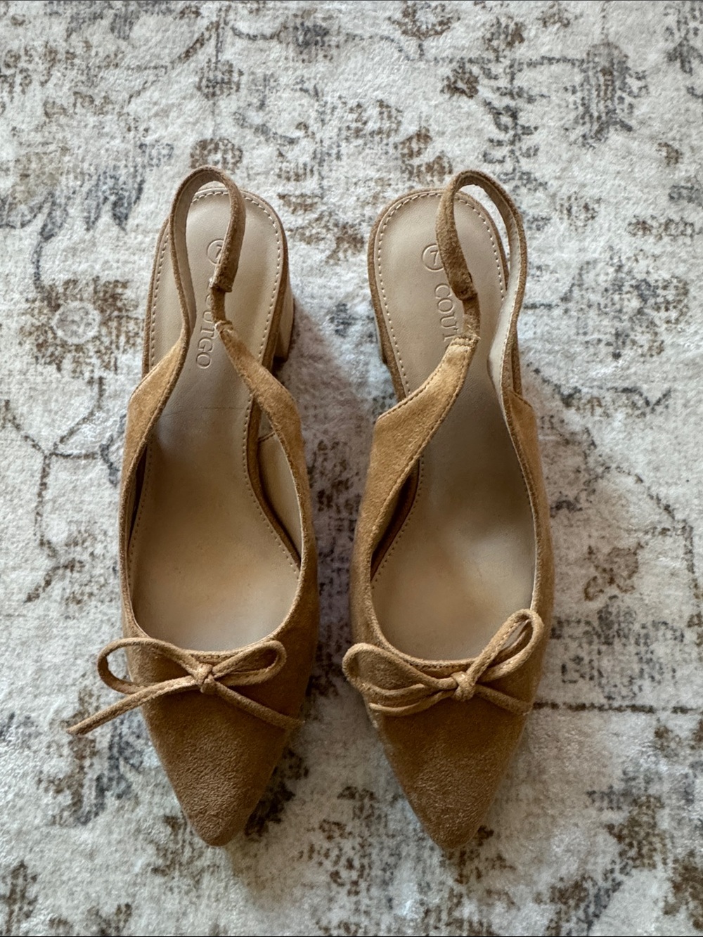 Suede Pointed-Toe Slingback Flats in Tan